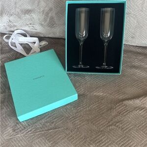 Tiffany & Co. Blue and White Crystal Champagne Flutes